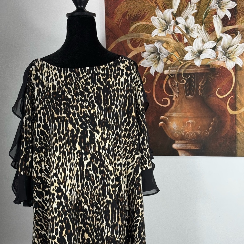 Bold Elements Chic Animal Print Dress with Sheer Sleeves size 2XL